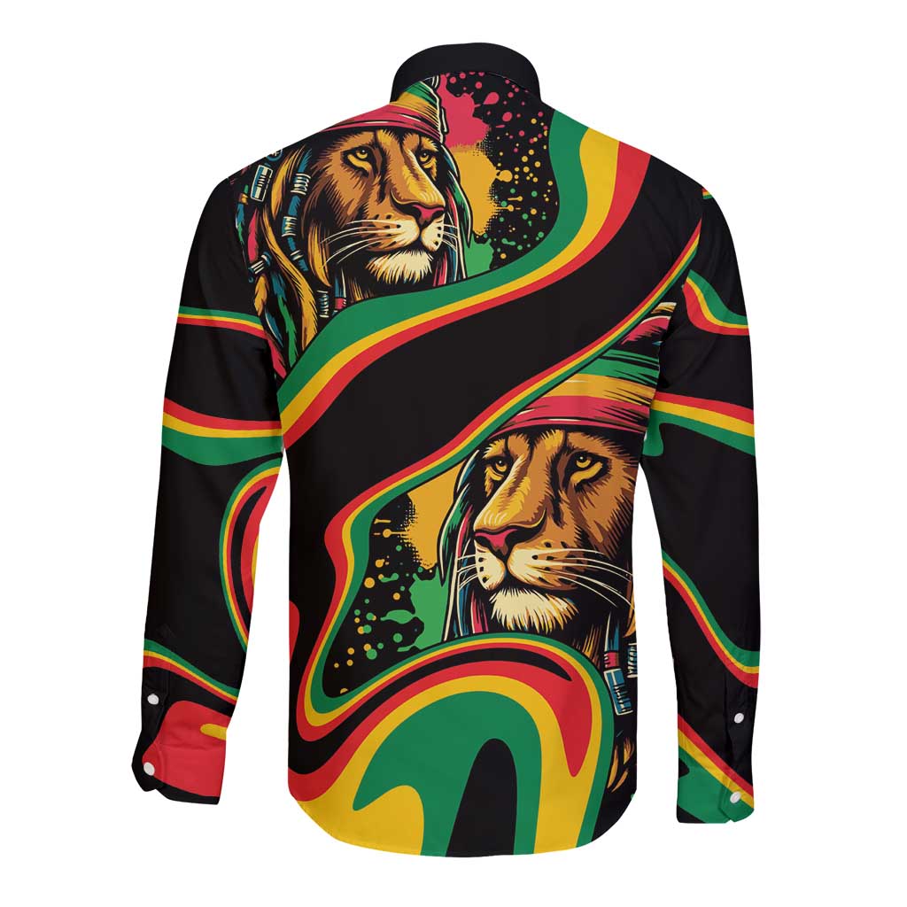 Rastafarian Lion Proud of Jamaica Long Sleeve Button Shirt Reggae My Soul - Wonder Print Shop