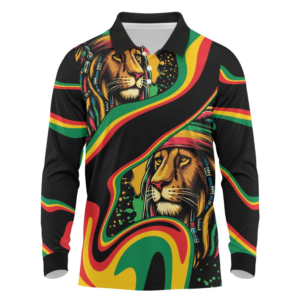 Rastafarian Lion Proud of Jamaica Long Sleeve Polo Shirt Reggae My Soul - Wonder Print Shop
