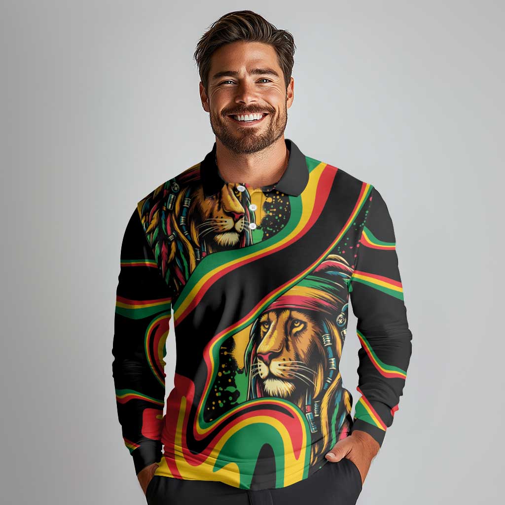 Rastafarian Lion Proud of Jamaica Long Sleeve Polo Shirt Reggae My Soul - Wonder Print Shop