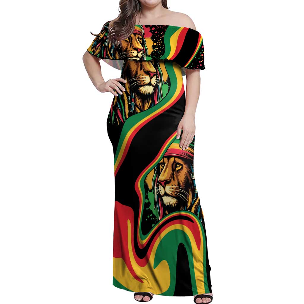 Rastafarian Lion Proud of Jamaica Off Shoulder Maxi Dress Reggae My Soul - Wonder Print Shop