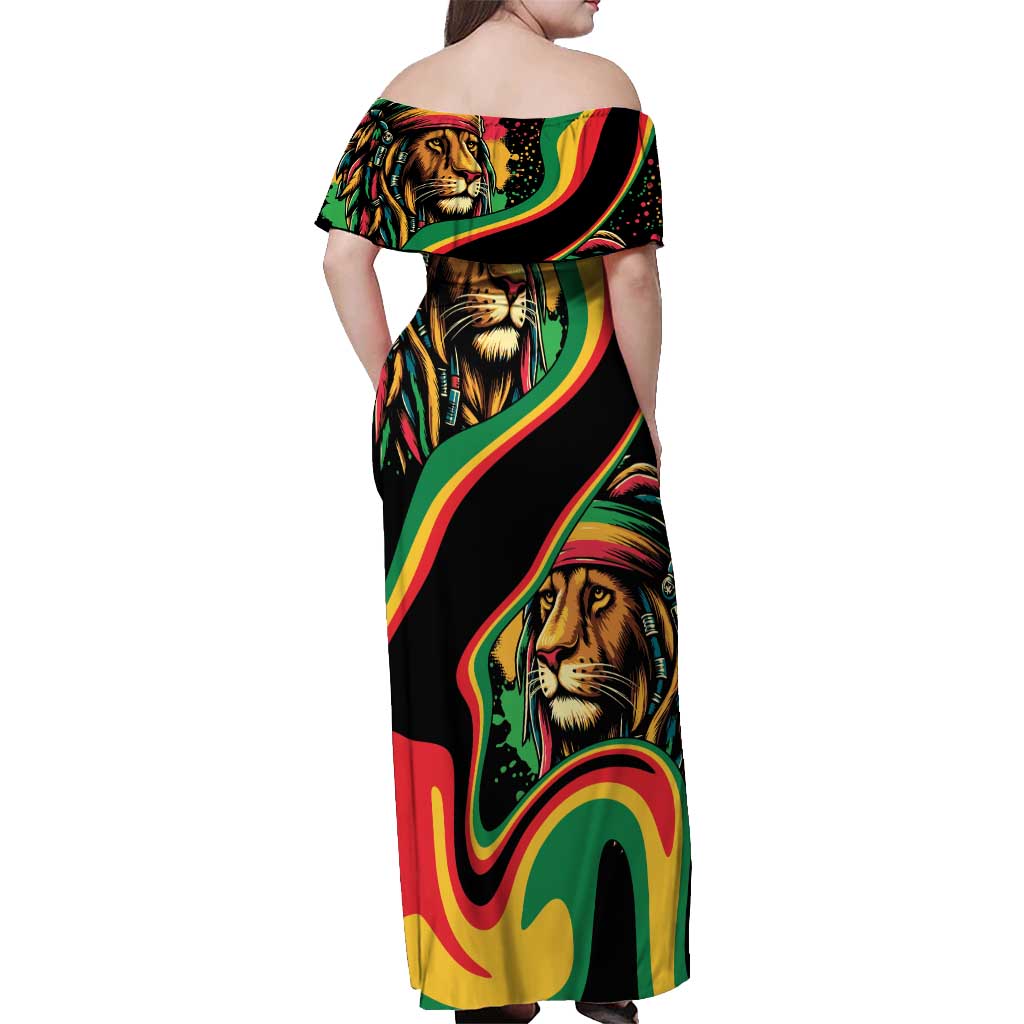 Rastafarian Lion Proud of Jamaica Off Shoulder Maxi Dress Reggae My Soul - Wonder Print Shop