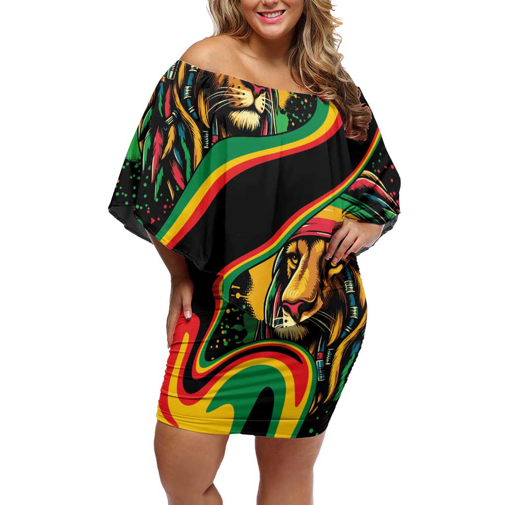 Rastafarian Lion Proud of Jamaica Off Shoulder Short Dress Reggae My Soul - Wonder Print Shop