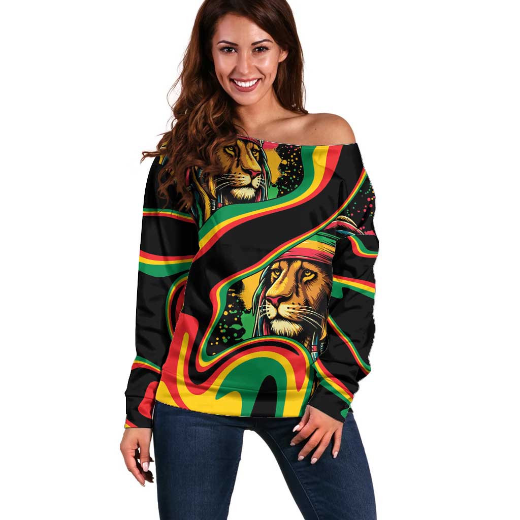 Rastafarian Lion Proud of Jamaica Off Shoulder Sweater Reggae My Soul - Wonder Print Shop