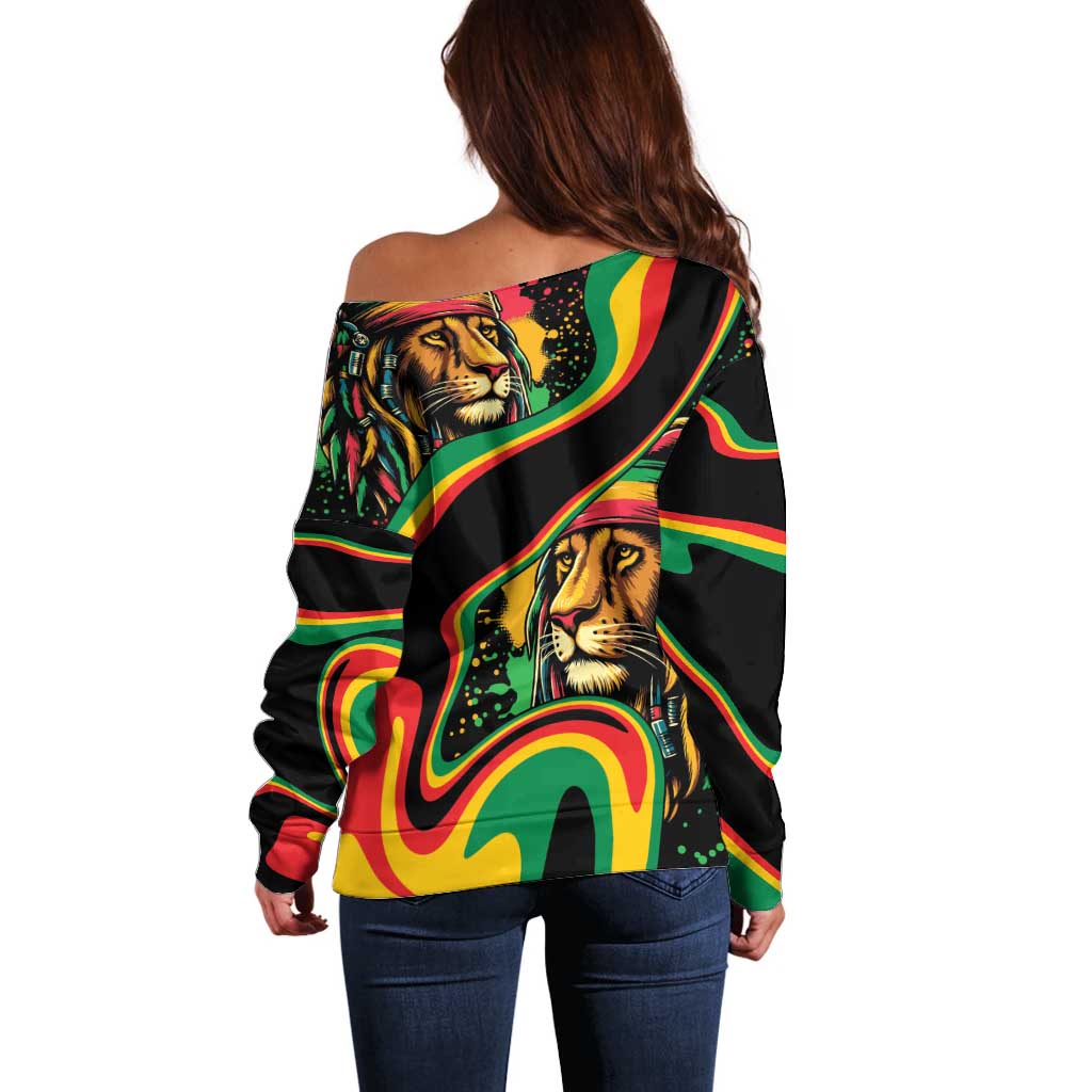 Rastafarian Lion Proud of Jamaica Off Shoulder Sweater Reggae My Soul - Wonder Print Shop