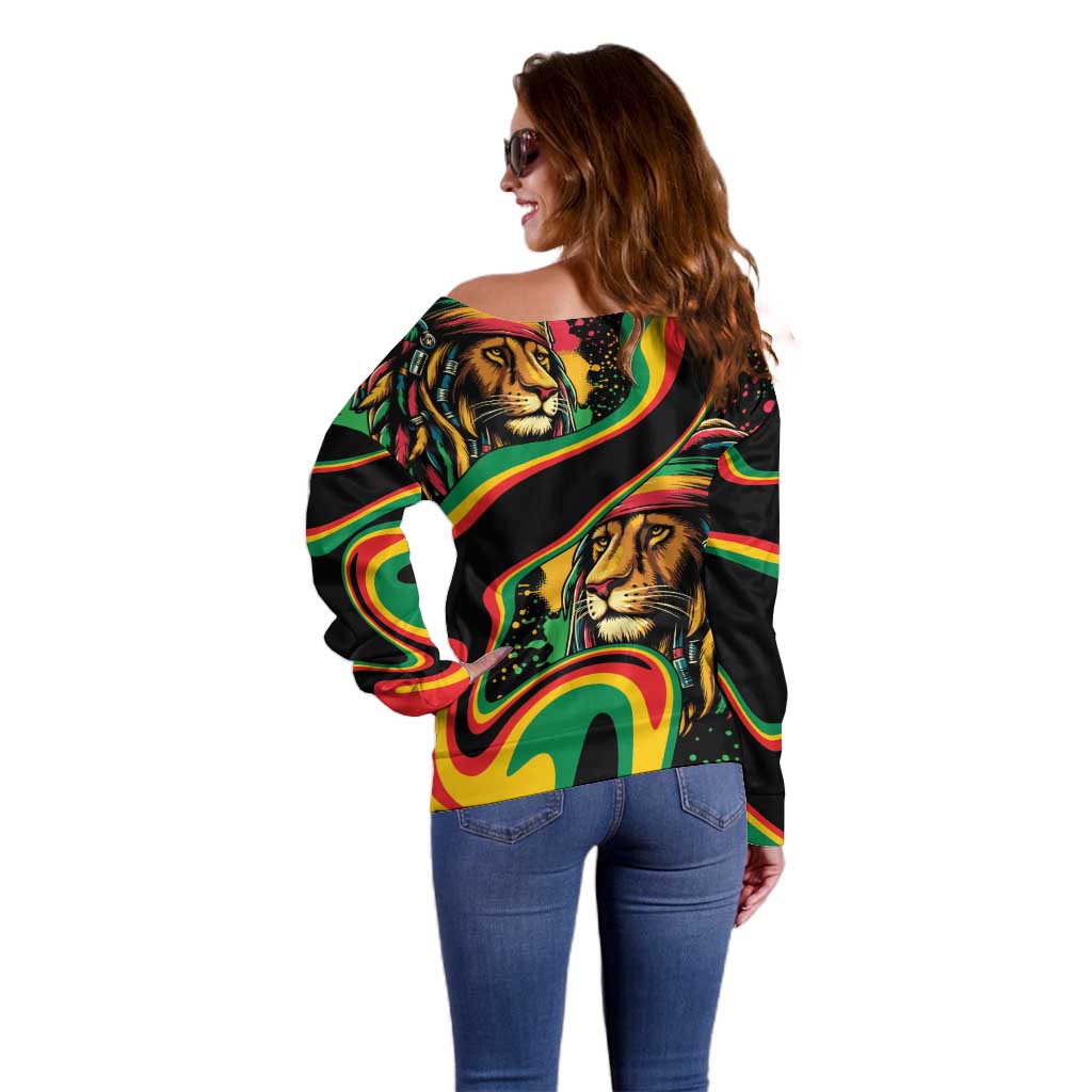 Rastafarian Lion Proud of Jamaica Off Shoulder Sweater Reggae My Soul - Wonder Print Shop
