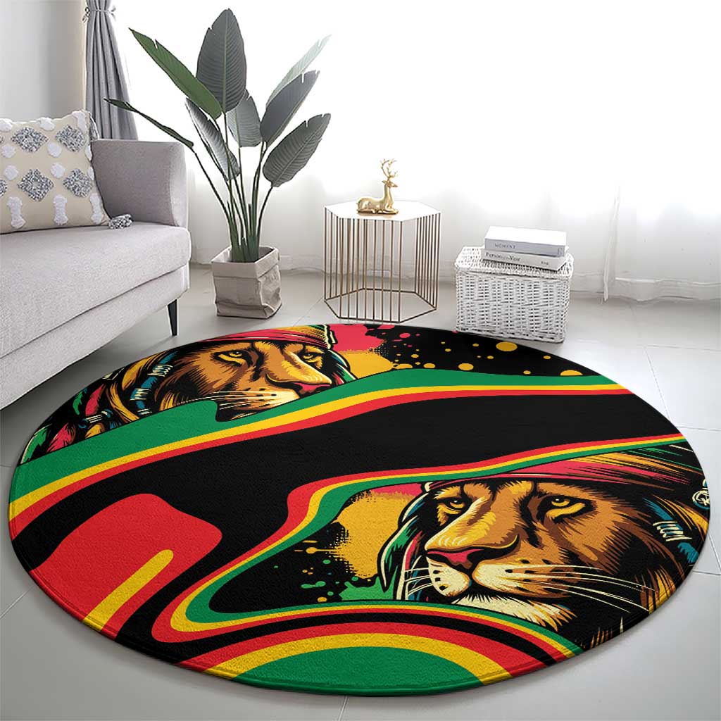 Rastafarian Lion Proud of Jamaica Round Carpet Reggae My Soul