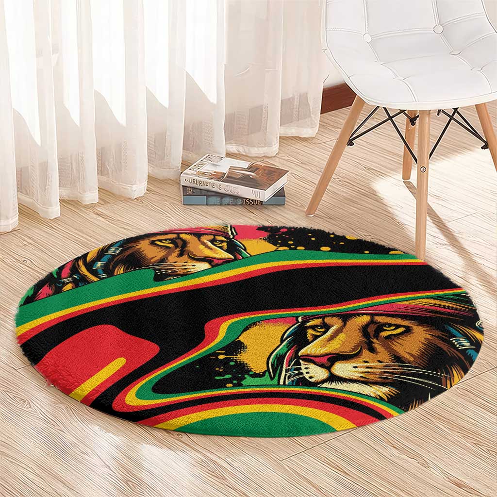 Rastafarian Lion Proud of Jamaica Round Carpet Reggae My Soul