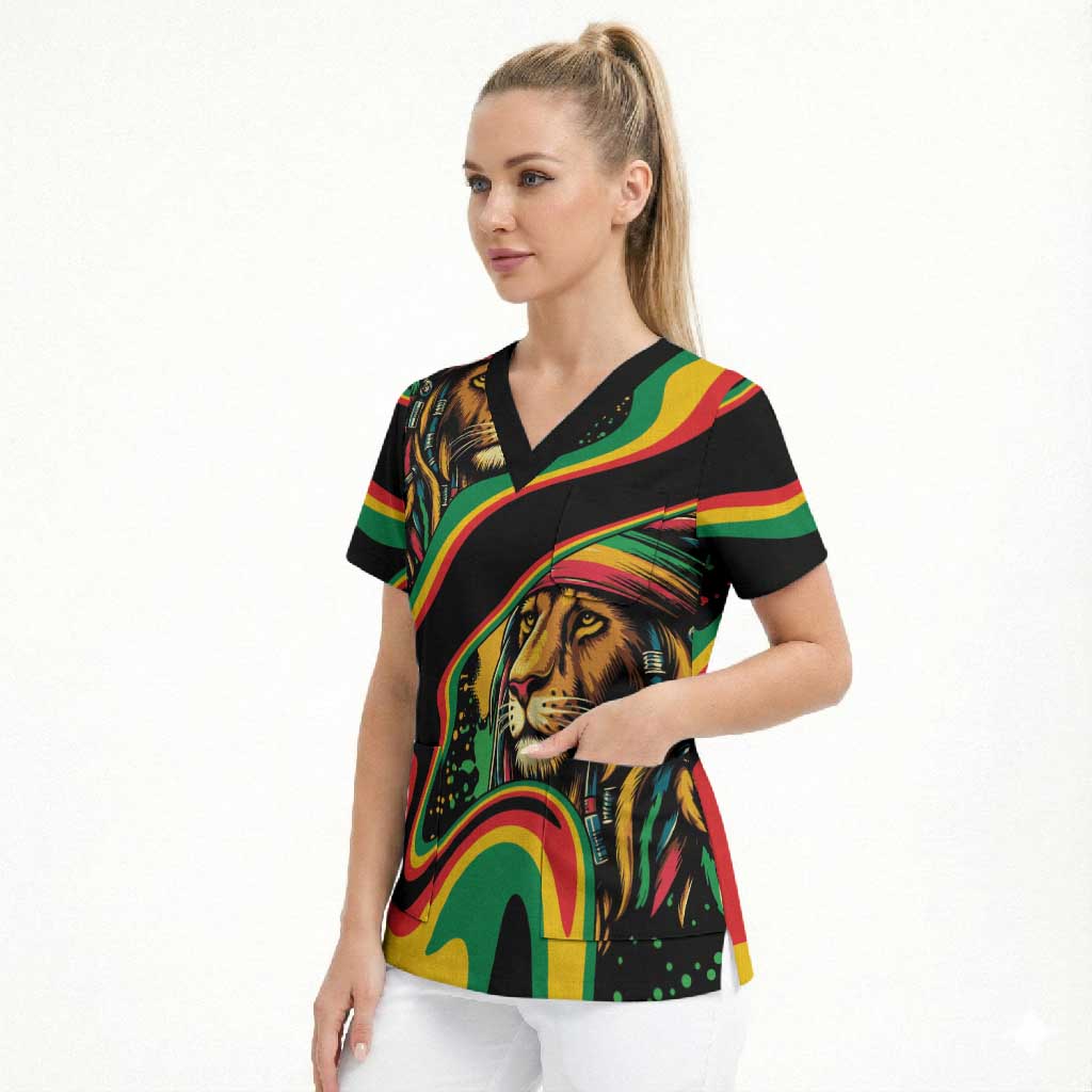 Proud Afro-Jamaicans Rasta Lion Scrub Top Reggae My Soul