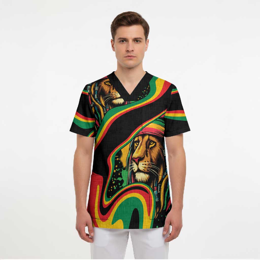 Proud Afro-Jamaicans Rasta Lion Scrub Top Reggae My Soul