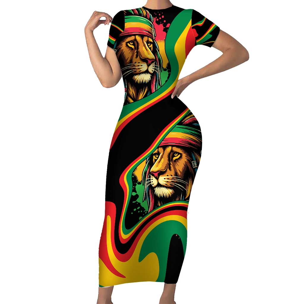 Rastafarian Lion Proud of Jamaica Short Sleeve Bodycon Dress Reggae My Soul - Wonder Print Shop