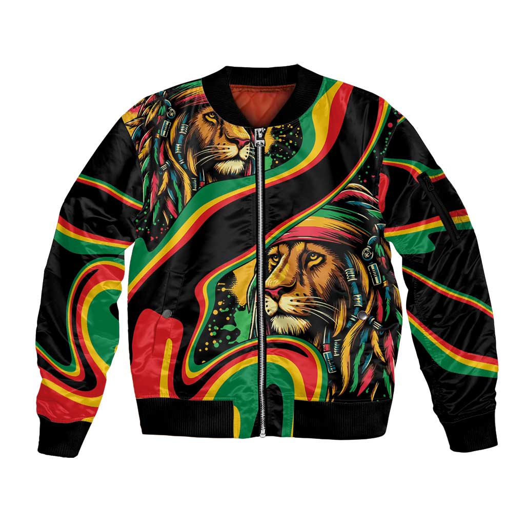 Rastafarian Lion Proud of Jamaica Sleeve Zip Bomber Jacket Reggae My Soul - Wonder Print Shop