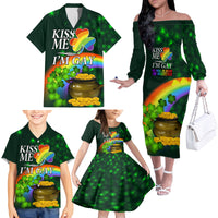 Kiss Me I'm Gay St Patricks Day Family Matching Off Shoulder Long Sleeve Dress and Hawaiian Shirt - Wonder Print Shop