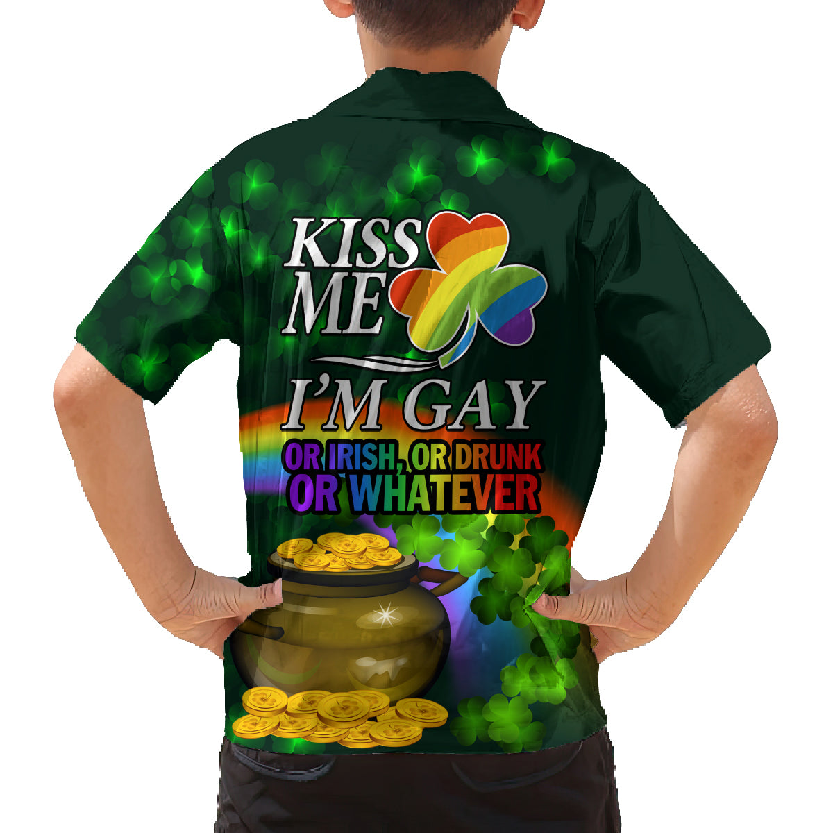Kiss Me I'm Gay St Patricks Day Family Matching Off Shoulder Maxi Dress and Hawaiian Shirt LT9 - Wonder Print Shop