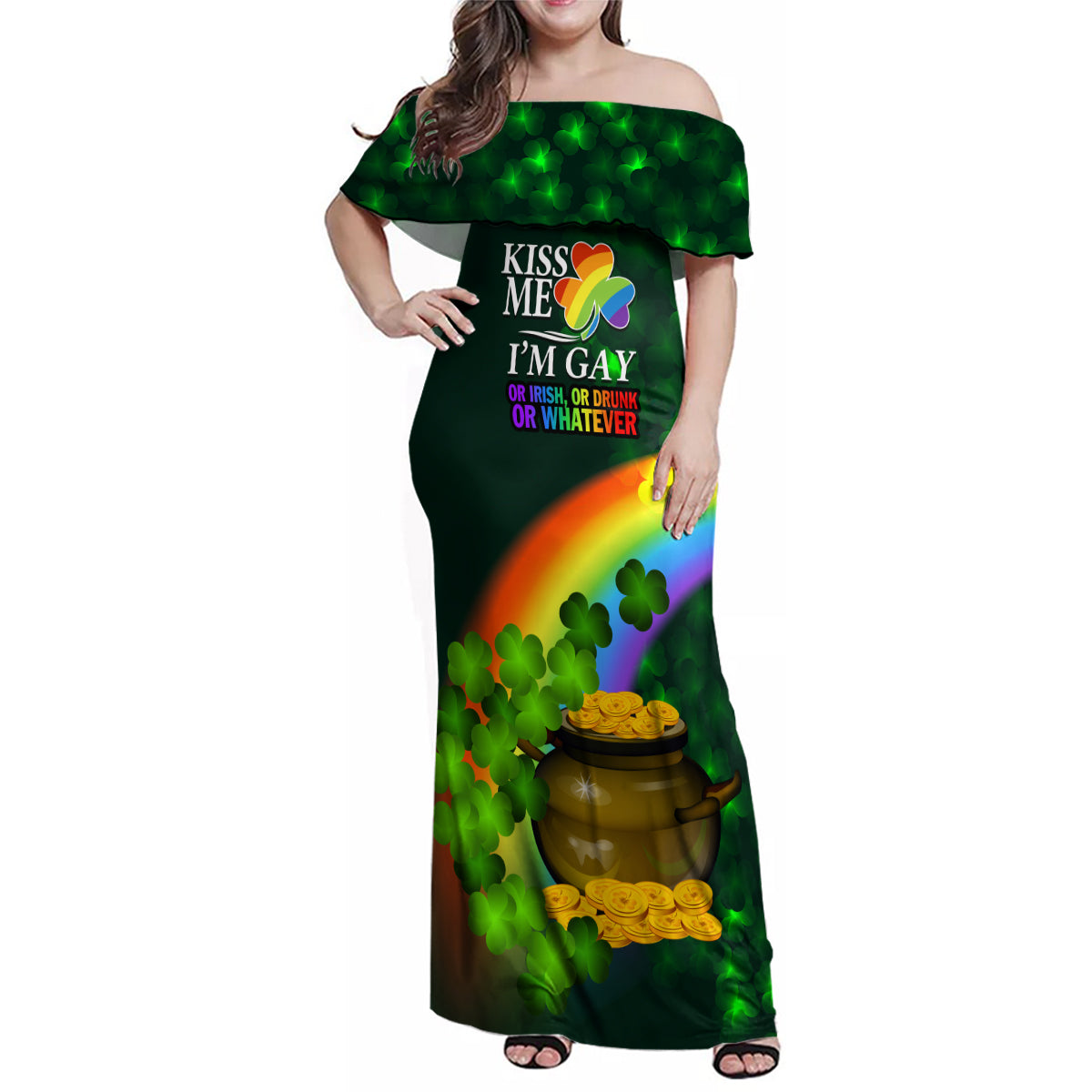 Kiss Me I'm Gay St Patricks Day Family Matching Off Shoulder Maxi Dress and Hawaiian Shirt LT9 - Wonder Print Shop