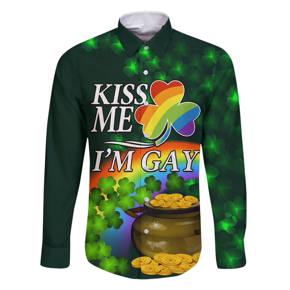 Kiss Me I'm Gay St Patricks Day Family Matching Off Shoulder Short Dress and Hawaiian Shirt LT9 - Wonder Print Shop
