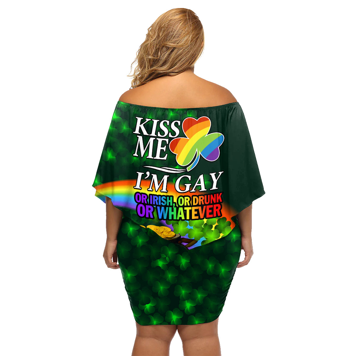 Kiss Me I'm Gay St Patricks Day Family Matching Off Shoulder Short Dress and Hawaiian Shirt LT9 - Wonder Print Shop