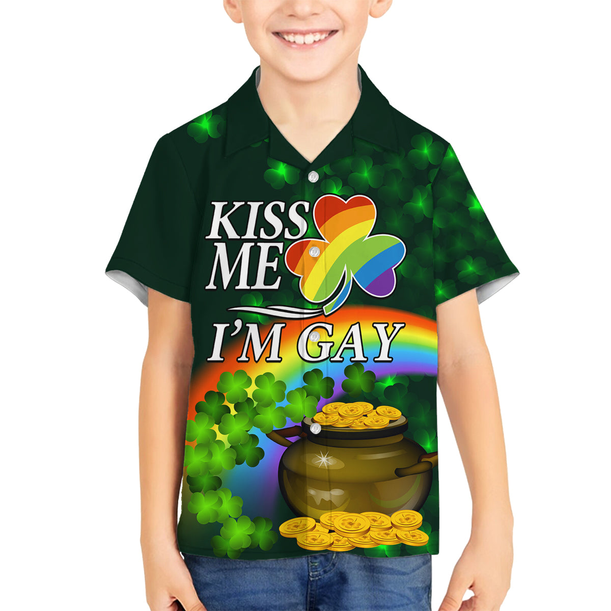 Kiss Me I'm Gay St Patricks Day Family Matching Puletasi and Hawaiian Shirt - Wonder Print Shop