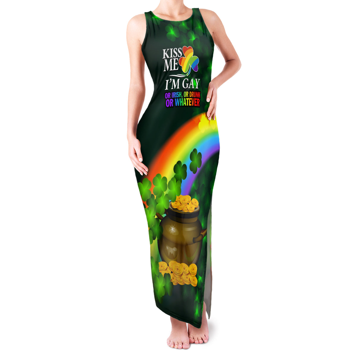 Kiss Me I'm Gay St Patricks Day Family Matching Tank Maxi Dress and Hawaiian Shirt - Wonder Print Shop
