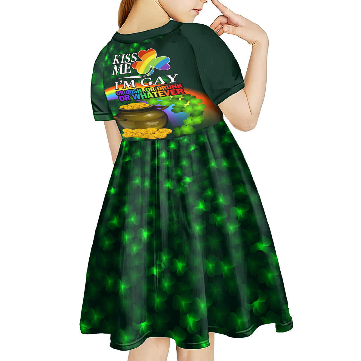Kiss Me I'm Gay St Patricks Day Kid Short Sleeve Dress - Wonder Print Shop