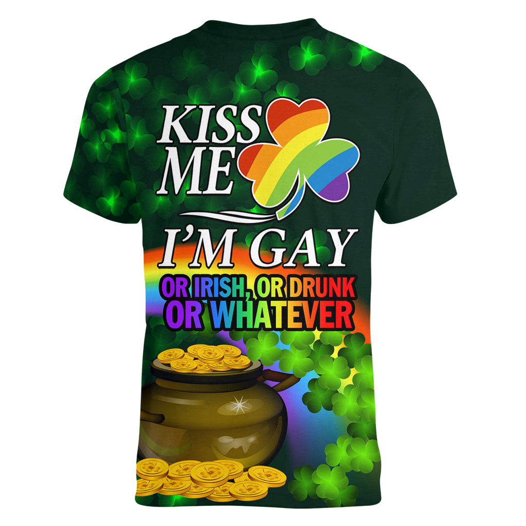 Kiss Me I'm Gay St Patricks Day Women V Neck T Shirt - Wonder Print Shop