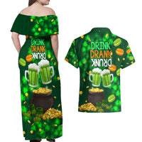 Be Irish St Patricks Day Couples Matching Off Shoulder Maxi Dress and Hawaiian Shirt Drink Drank Drunk LT9 - Wonder Print Shop