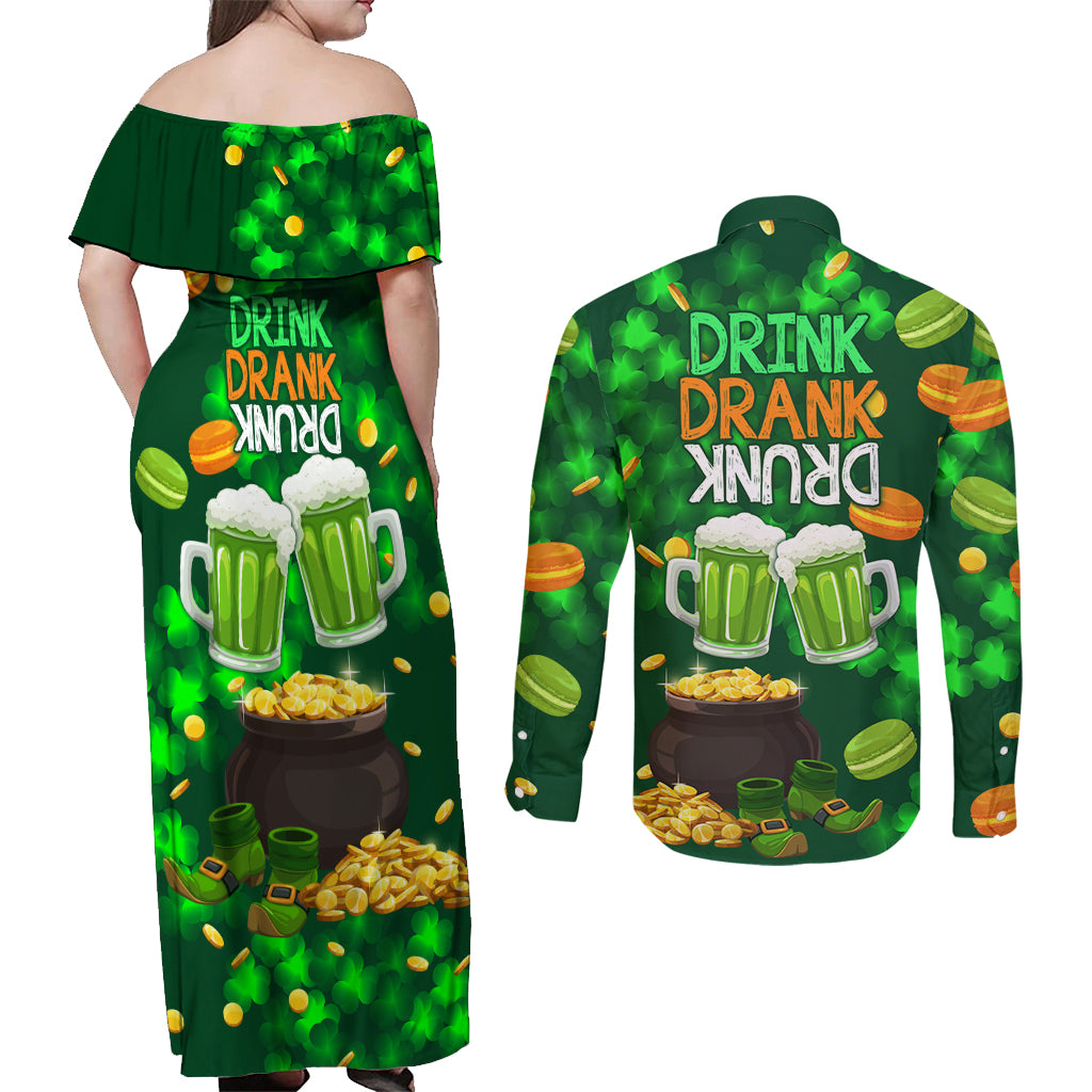 Be Irish St Patricks Day Couples Matching Off Shoulder Maxi Dress and Long Sleeve Button Shirt Drink Drank Drunk LT9 - Wonder Print Shop