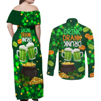 Be Irish St Patricks Day Couples Matching Off Shoulder Maxi Dress and Long Sleeve Button Shirt Drink Drank Drunk LT9 - Wonder Print Shop