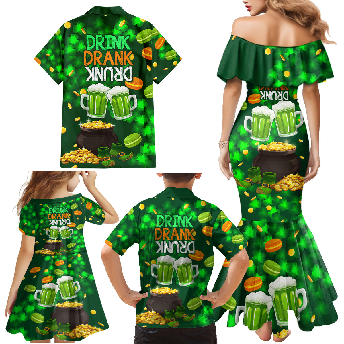 Be Irish St Patricks Day Family Matching Mermaid Dress and Hawaiian Shirt Drink Drank Drunk LT9 - Wonder Print Shop