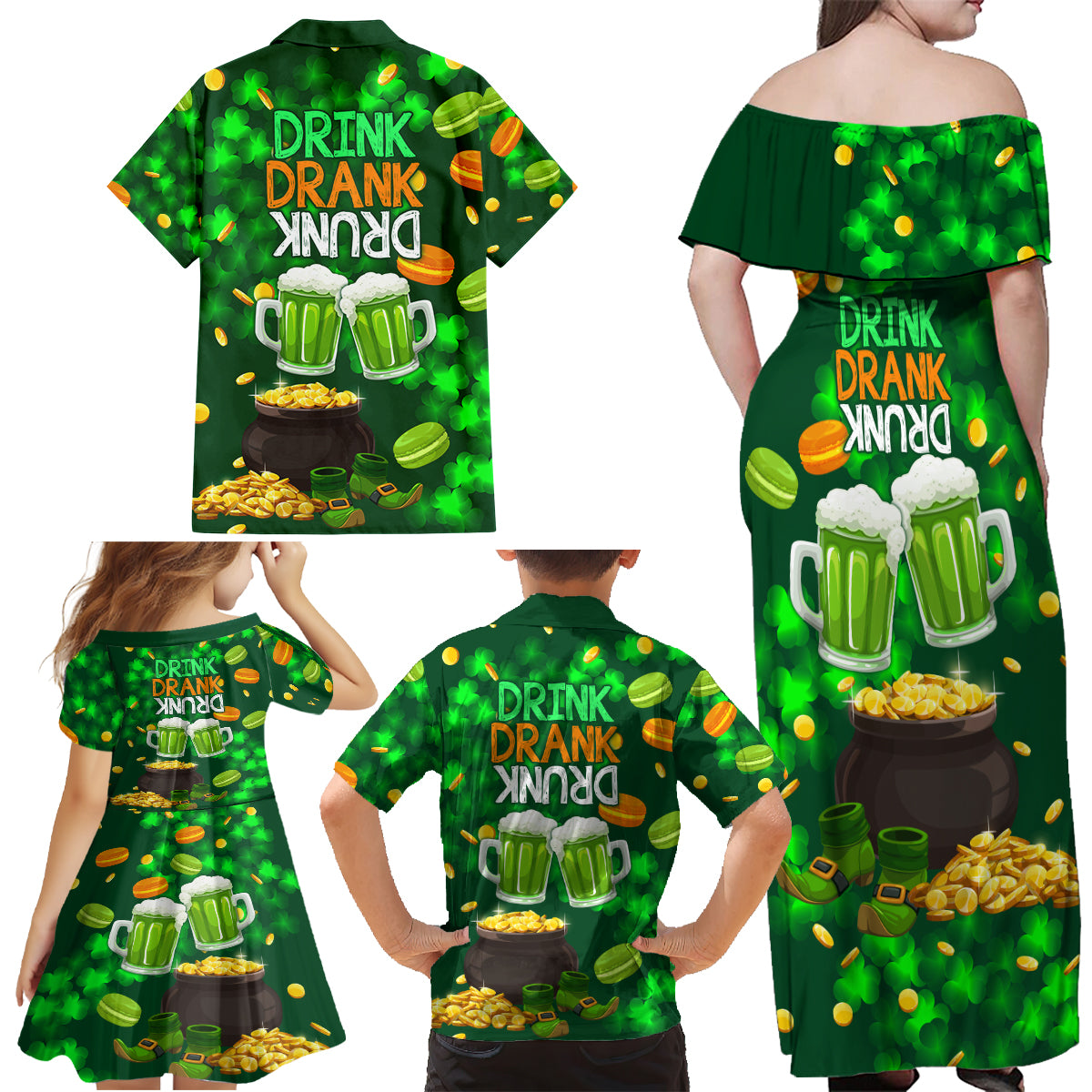 Be Irish St Patricks Day Family Matching Off Shoulder Maxi Dress and Hawaiian Shirt Drink Drank Drunk LT9 - Wonder Print Shop