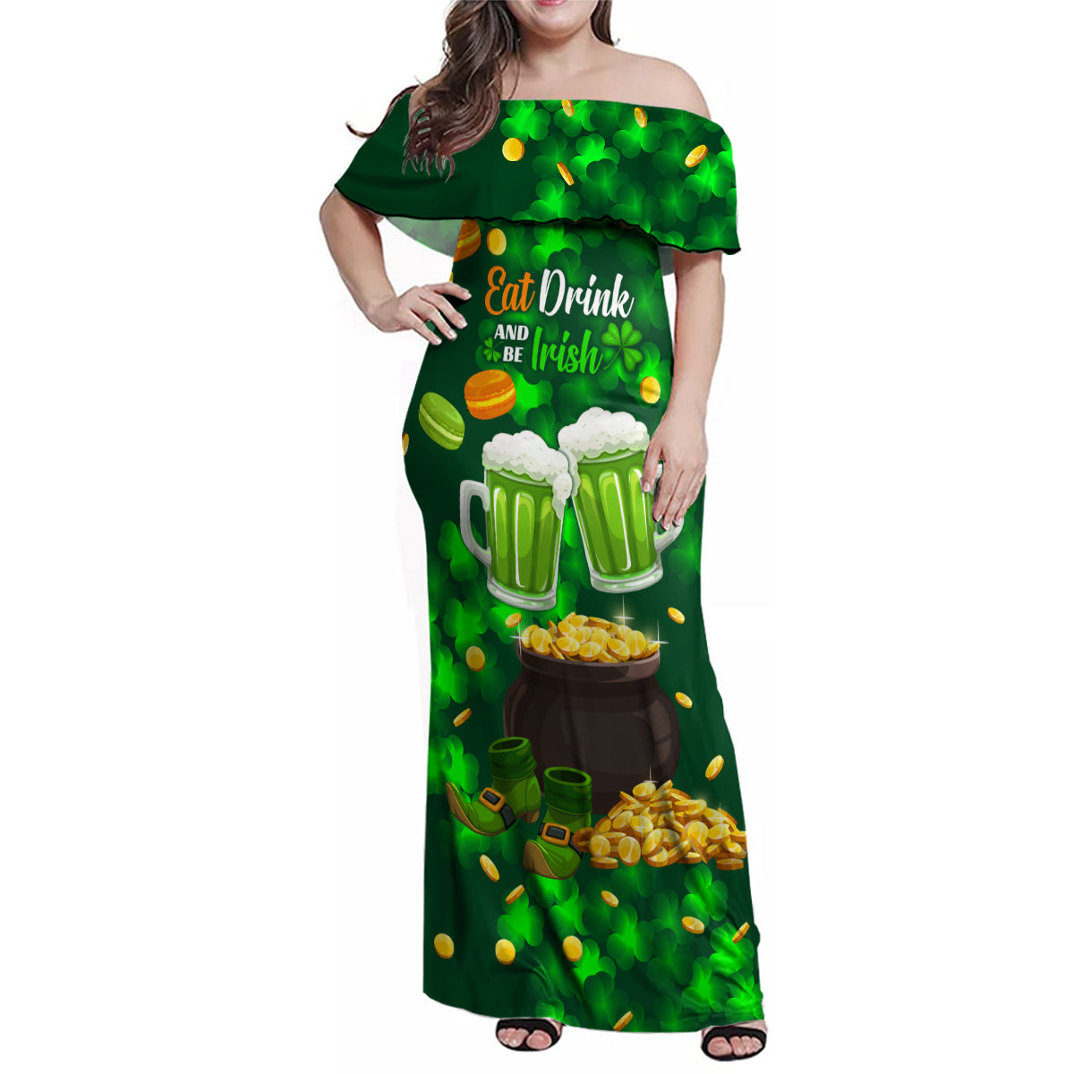 Be Irish St Patricks Day Family Matching Off Shoulder Maxi Dress and Hawaiian Shirt Drink Drank Drunk LT9 - Wonder Print Shop