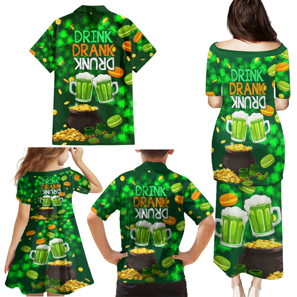 Be Irish St Patricks Day Family Matching Puletasi and Hawaiian Shirt Drink Drank Drunk - Wonder Print Shop