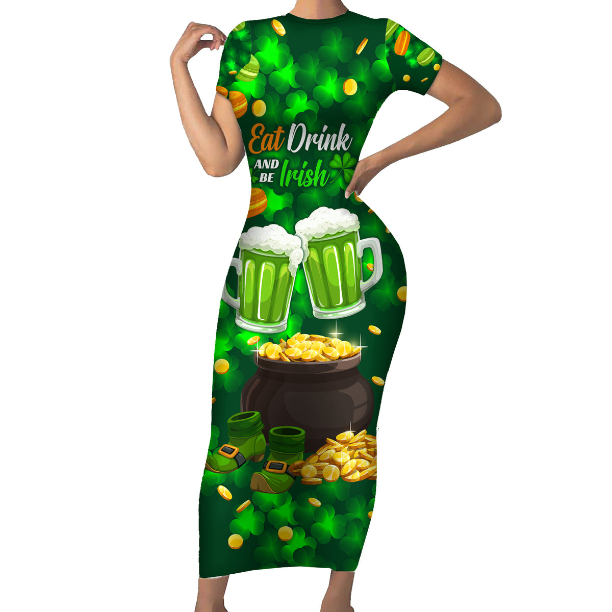 Be Irish St Patricks Day Family Matching Short Sleeve Bodycon Dress and Hawaiian Shirt Drink Drank Drunk - Wonder Print Shop