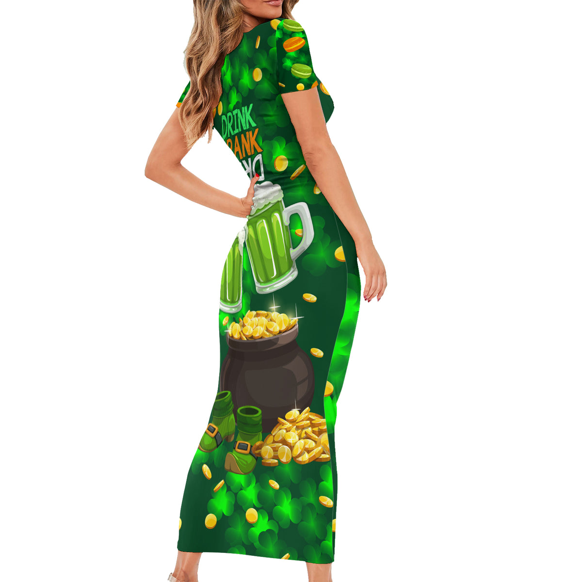 Be Irish St Patricks Day Family Matching Short Sleeve Bodycon Dress and Hawaiian Shirt Drink Drank Drunk - Wonder Print Shop