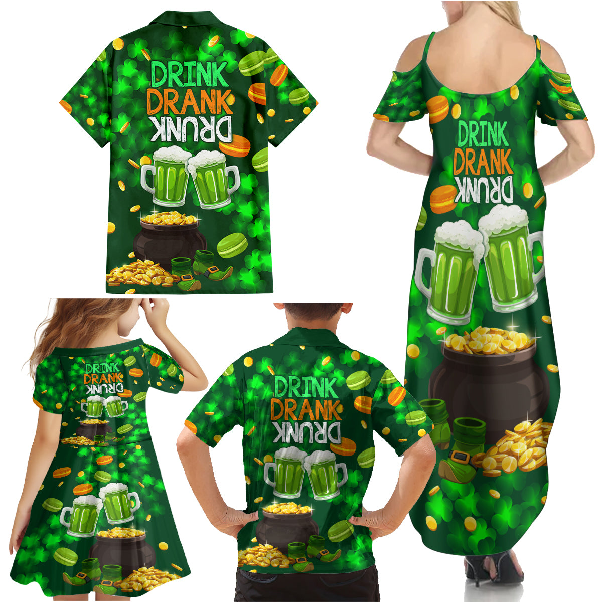 Be Irish St Patricks Day Family Matching Summer Maxi Dress and Hawaiian Shirt Drink Drank Drunk - Wonder Print Shop