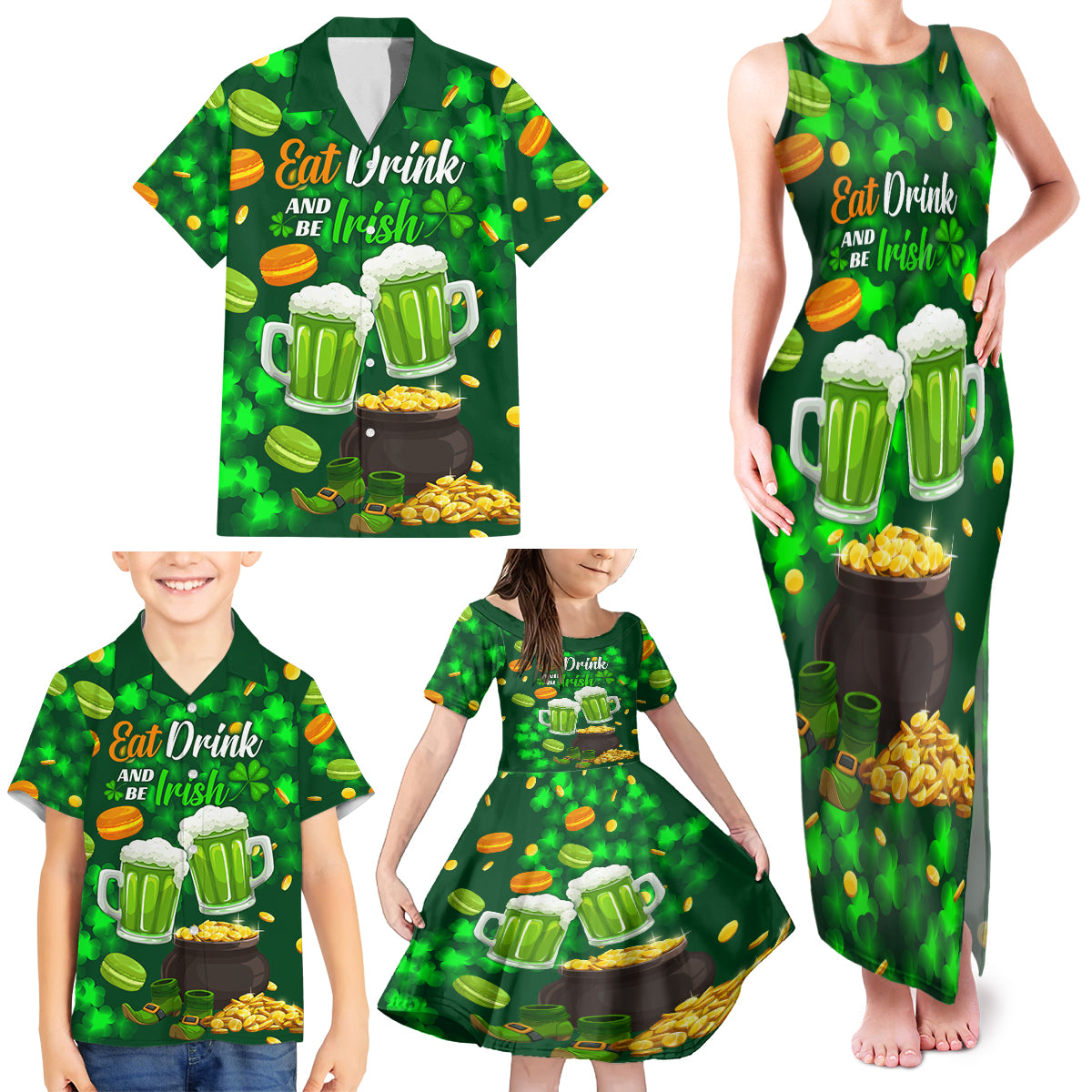 Be Irish St Patricks Day Family Matching Tank Maxi Dress and Hawaiian Shirt Drink Drank Drunk - Wonder Print Shop