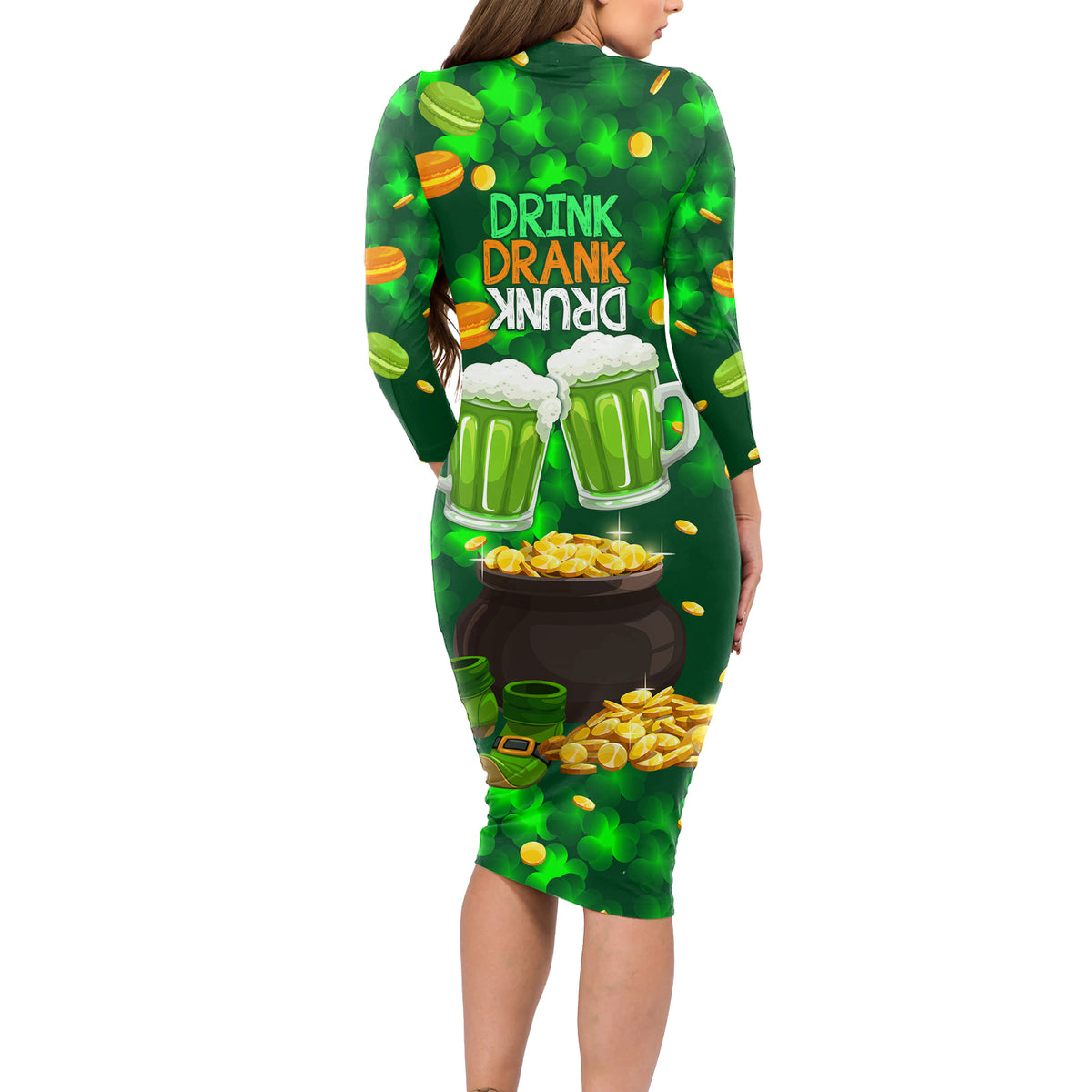 Be Irish St Patricks Day Long Sleeve Bodycon Dress Drink Drank Drunk - Wonder Print Shop