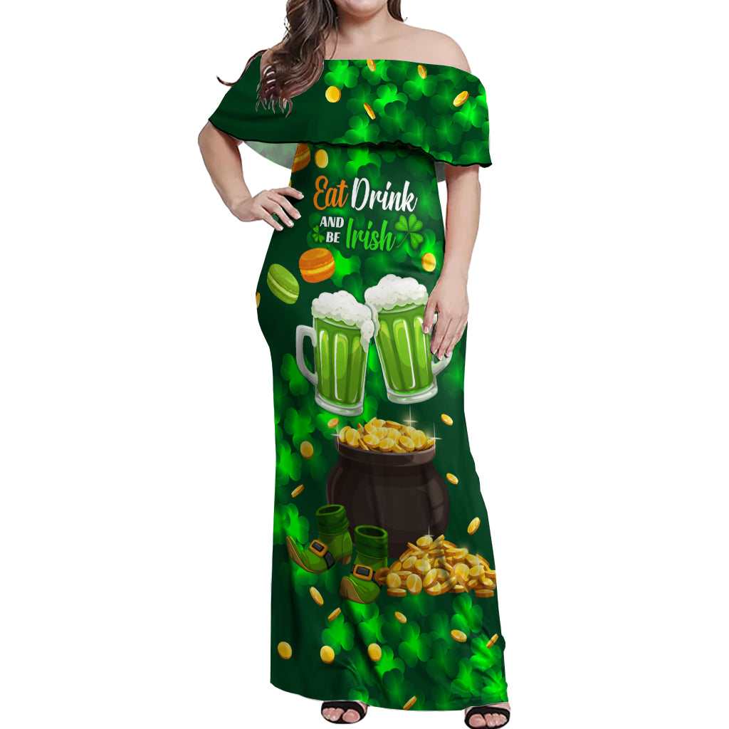 Be Irish St Patricks Day Off Shoulder Maxi Dress Drink Drank Drunk - Wonder Print Shop
