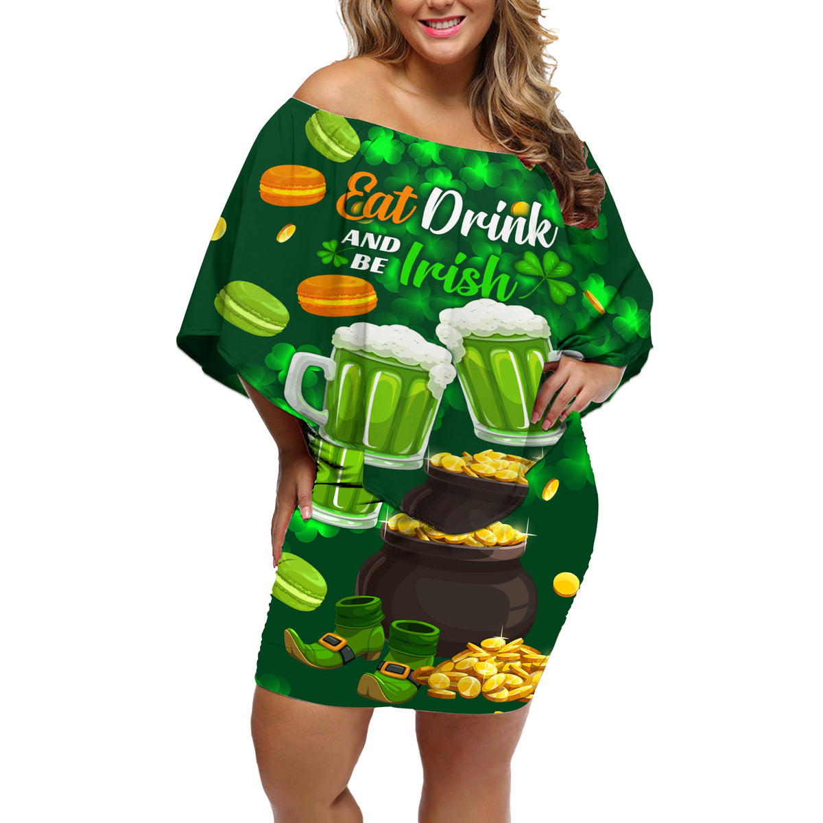 Be Irish St Patricks Day Off Shoulder Short Dress Drink Drank Drunk - Wonder Print Shop