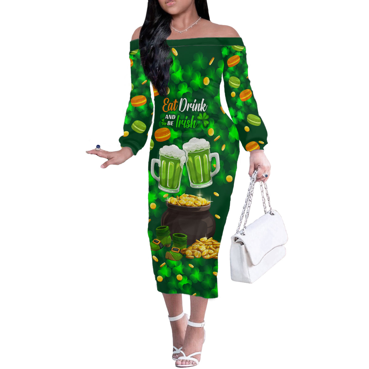 Be Irish St Patricks Day Off The Shoulder Long Sleeve Dress Drink Drank Drunk - Wonder Print Shop