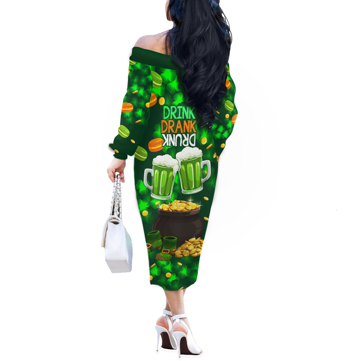 Be Irish St Patricks Day Off The Shoulder Long Sleeve Dress Drink Drank Drunk - Wonder Print Shop