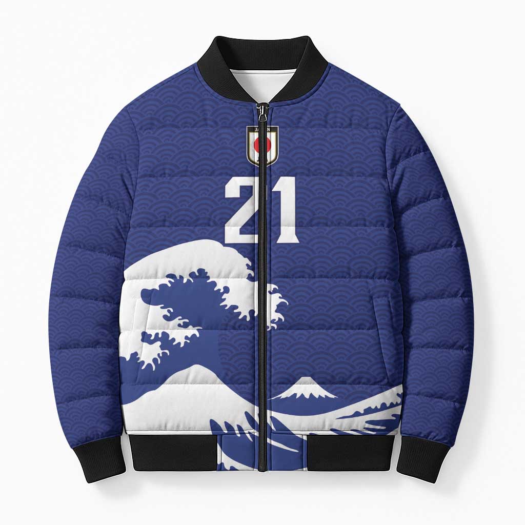 Custom Football Japan Yatagarasu Bomber Puffer Jacket Tsunami Wave Pattern