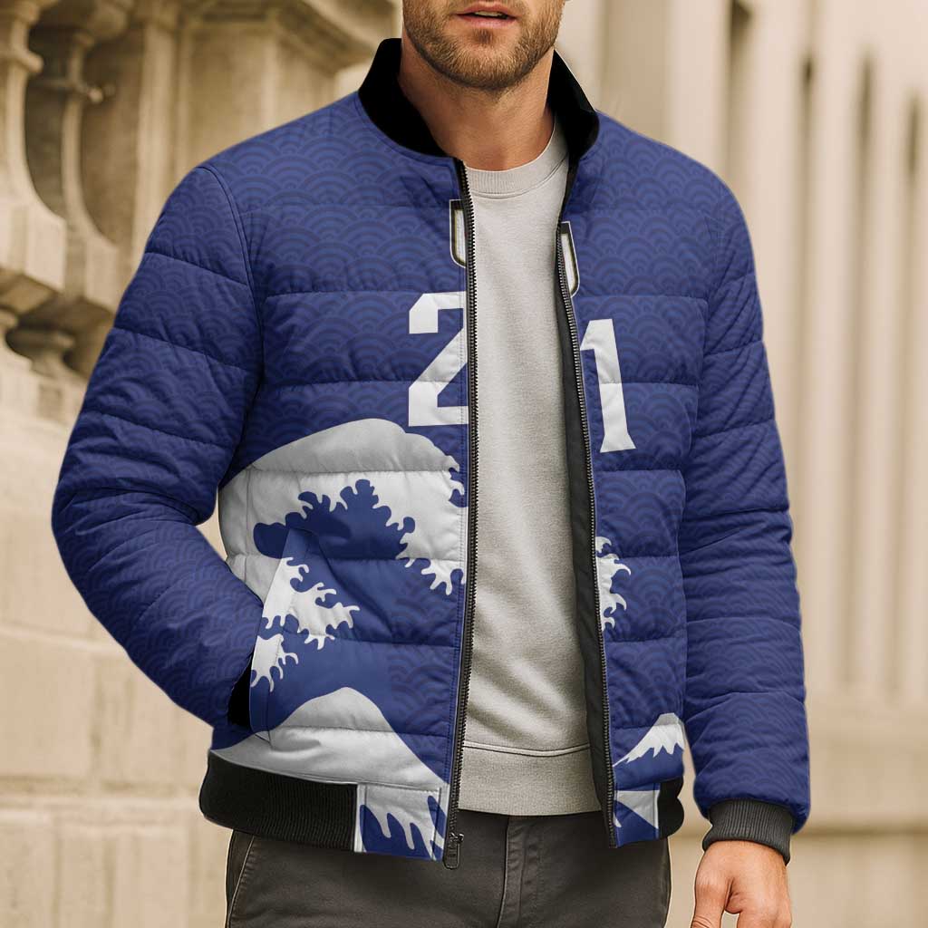 Custom Football Japan Yatagarasu Bomber Puffer Jacket Tsunami Wave Pattern