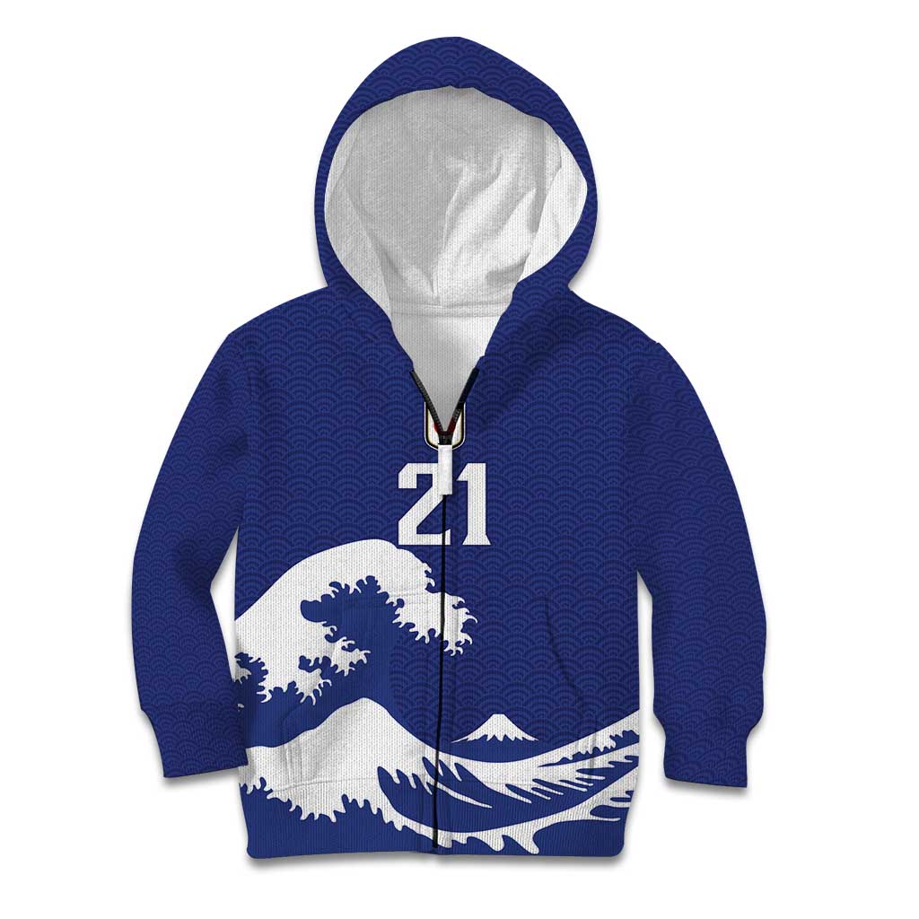 Custom Football Japan Yatagarasu Kid Hoodie Tsunami Wave Pattern