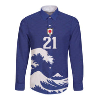 Custom Football Japan Yatagarasu Long Sleeve Button Shirt Tsunami Wave Pattern