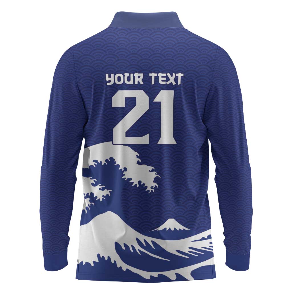 Custom Football Japan Yatagarasu Long Sleeve Polo Shirt Tsunami Wave Pattern