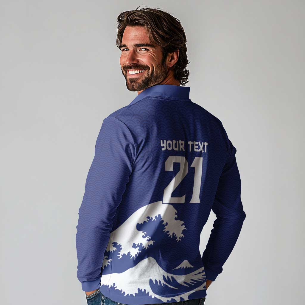 Custom Football Japan Yatagarasu Long Sleeve Polo Shirt Tsunami Wave Pattern