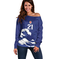 Custom Football Japan Yatagarasu Off Shoulder Sweater Tsunami Wave Pattern