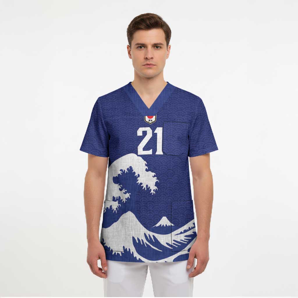 Custom Football Japan Yatagarasu Scrub Top Tsunami Wave Pattern