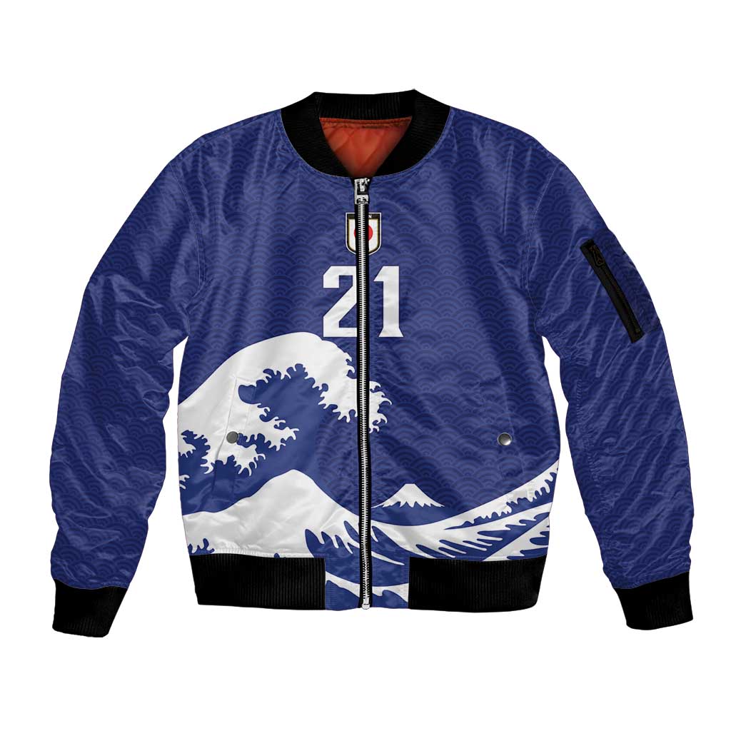 Custom Football Japan Yatagarasu Sleeve Zip Bomber Jacket Tsunami Wave Pattern