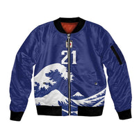 Custom Football Japan Yatagarasu Sleeve Zip Bomber Jacket Tsunami Wave Pattern
